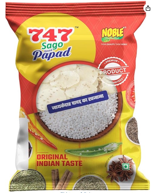 NOBLE  747 SAGO & RICE PAPAD 500GM(JEERA,PANJABI TADKA ,SP,KASTRURI METHI ,GARLIC,CHAT TOMETO)